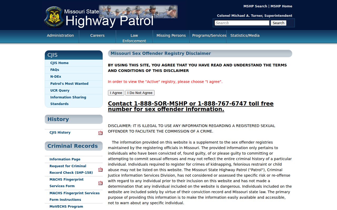 Lawrence County sex offender records and Missouri registry disclaimer
