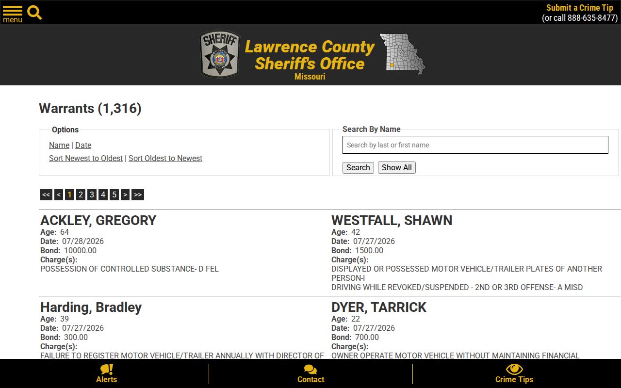 Lawrence County criminal warrant record search